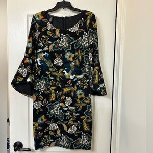 Black Floral Bell-Sleeve Women’s Dress